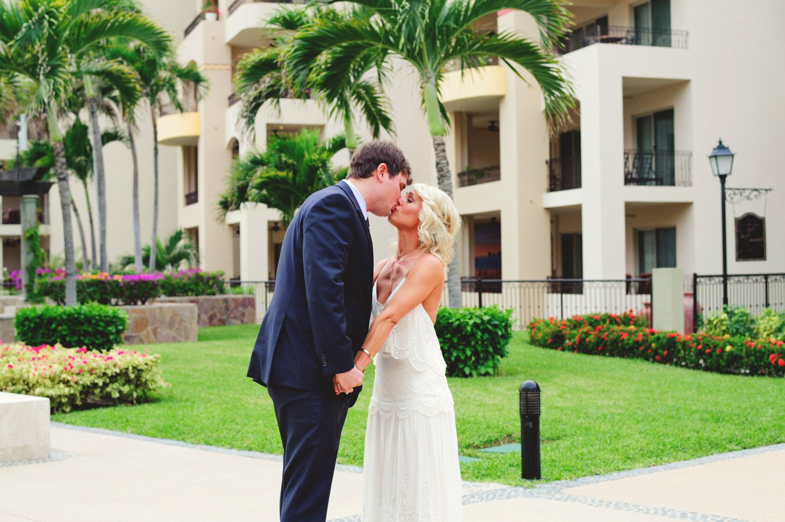 Bride and groom doing First look at Villa la Estancia