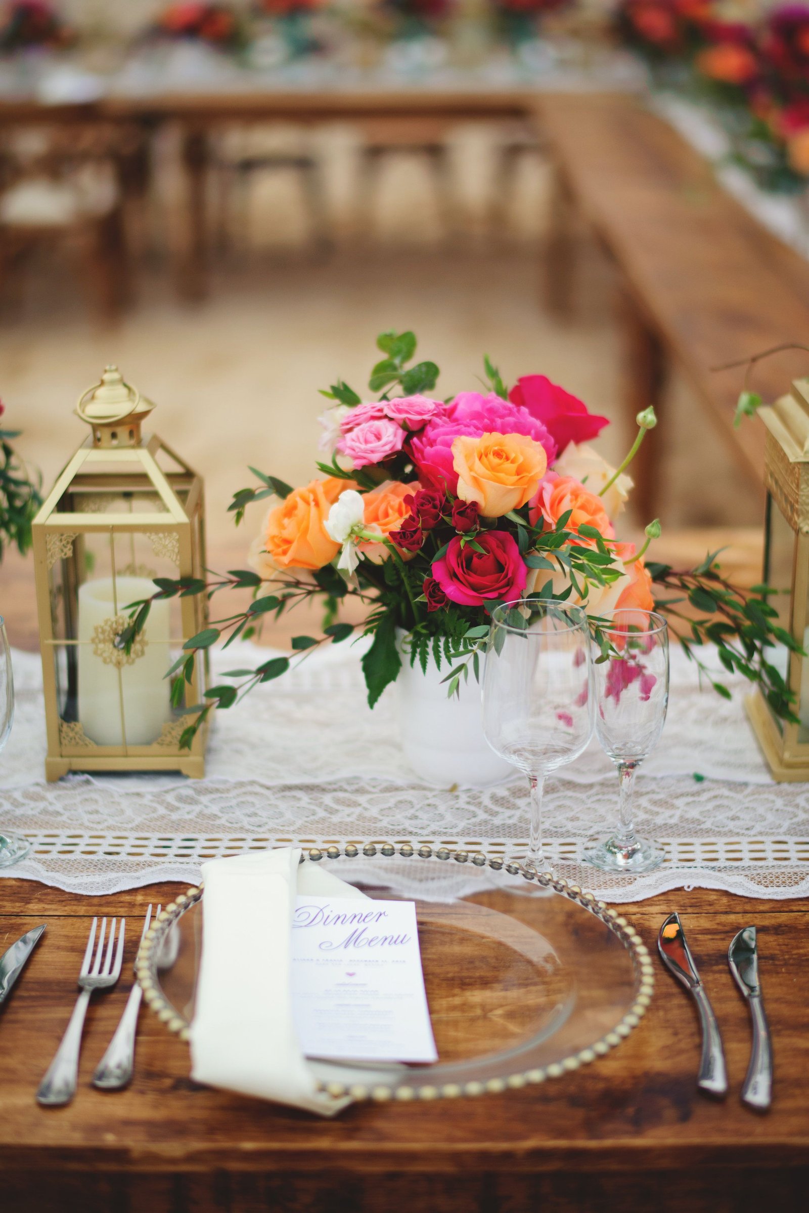 Reception Dinner Table setting at Villa la Estancia. Design by Cabo Wedding Services 