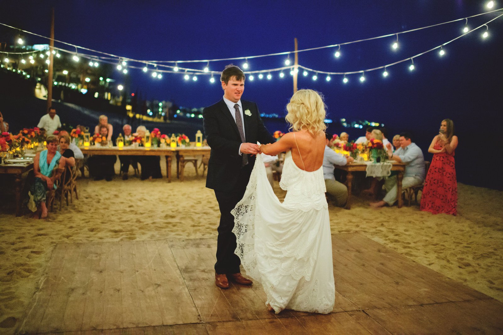 Bride and groom having first dance as husband and wife at their wedding in Cabo San Lucas. Designed and coordinated by Cabo Wedding Services