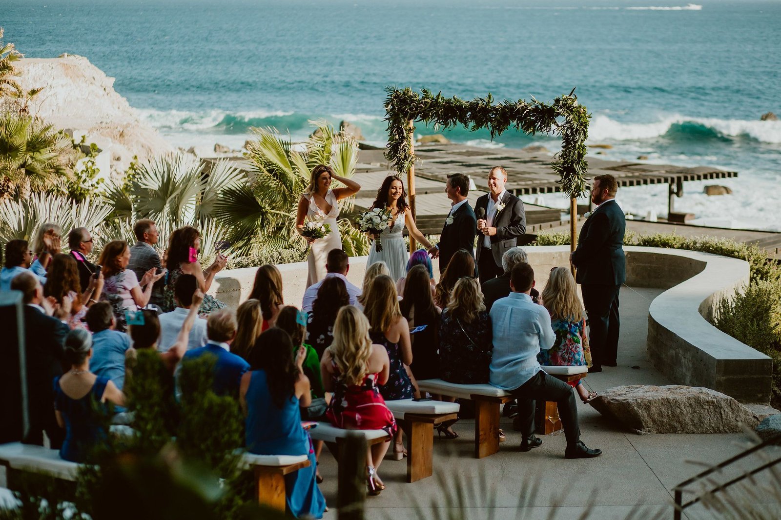 Wedding Ceremony happening at the upper terrace at The Cape in Los Cabos Mexico