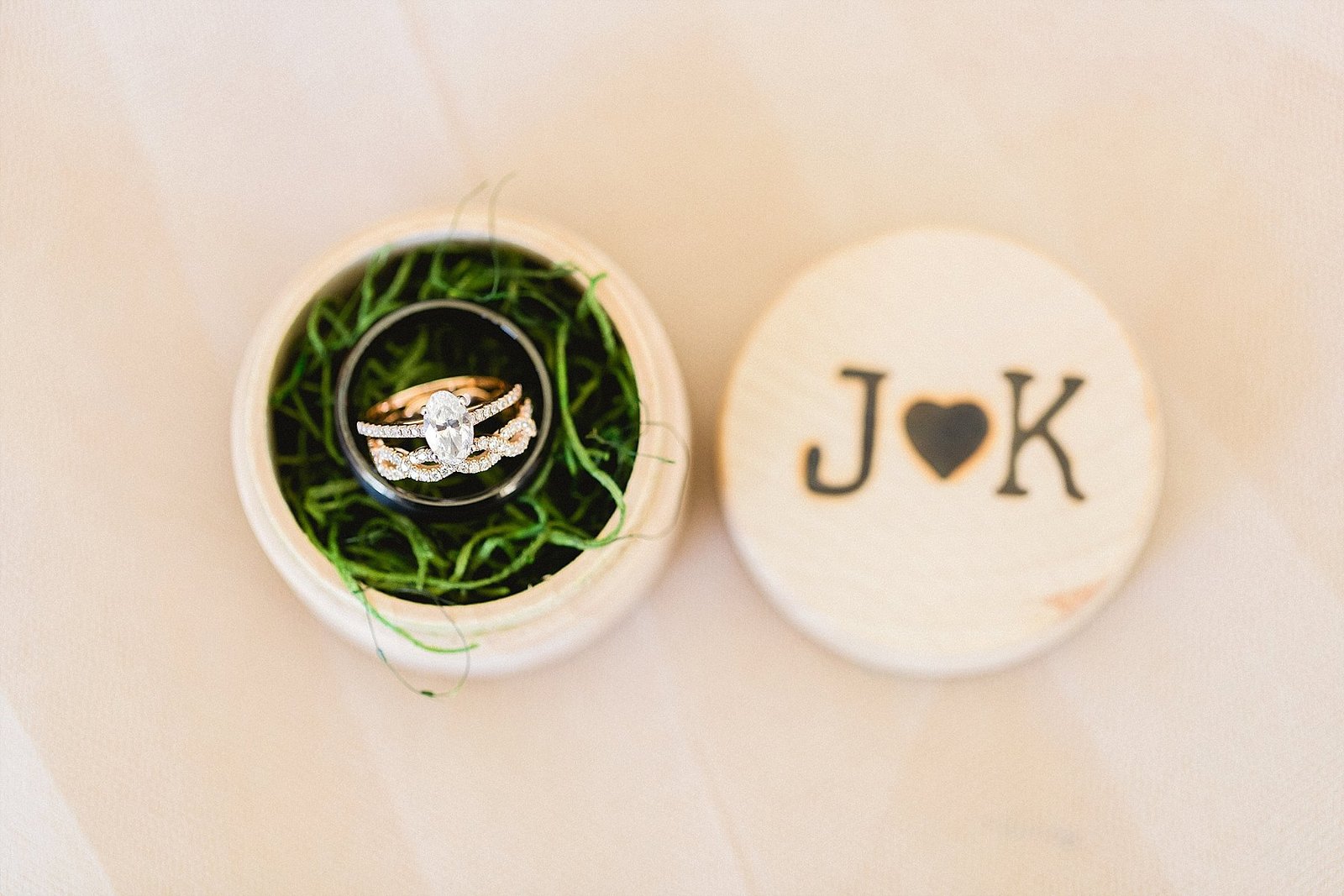 Brides Engagement Ring and Wedding Ring laid out before her Wedding Ceremony. Wedding was at Flora Farms in Cabo San Lucas, Mexico and her Getting Ready was at the Hotel Hacienda Cocina and Cantina. Wedding Planning and Wedding Design was by Cabo Wedding Services