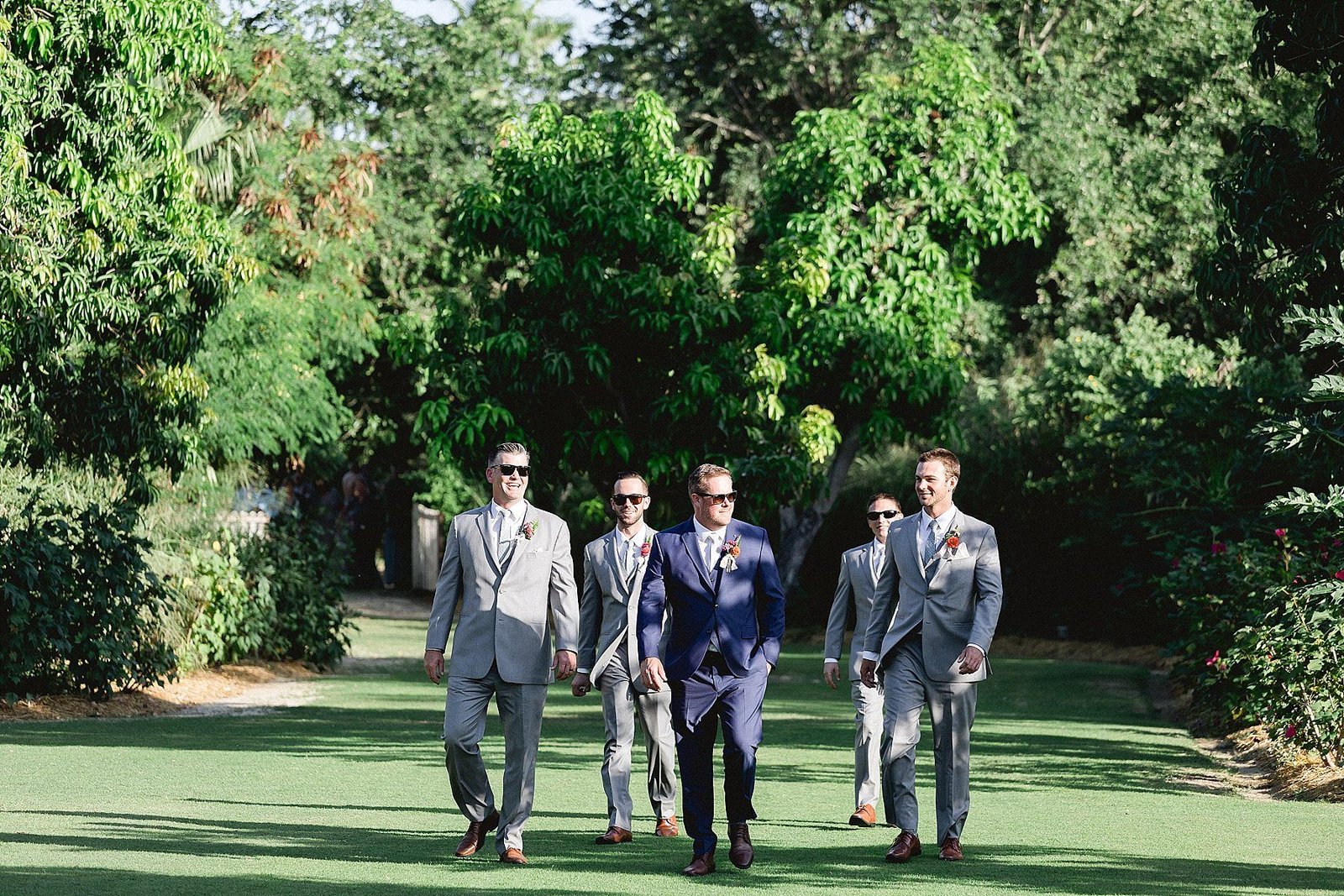 Groom with his Groomsmen walking down the Ceremony. This venue is in Los Cabos, Mexico and it is called Flora Farms. Wedding Planning by Cabo Wedding Services.