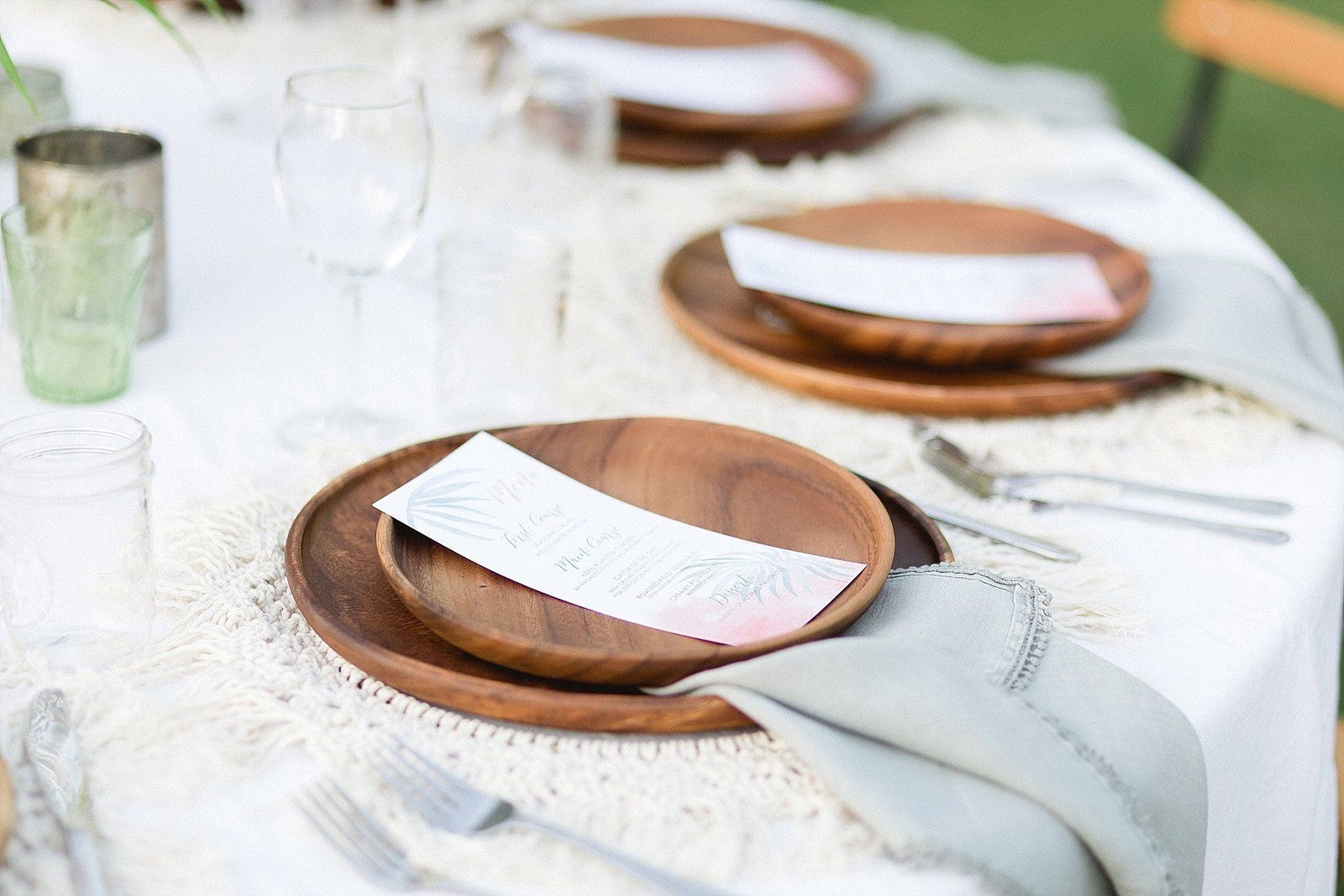 Beautiful mix and match of table setting at Flora Farms in Los Cabos, Mexico. Destination Wedding Planning was done by Cabo Wedding Services. Floral and Design was done by Lola, from Florenta and rentals were donre through Let it Be. Photography by Sara Richardson Photography