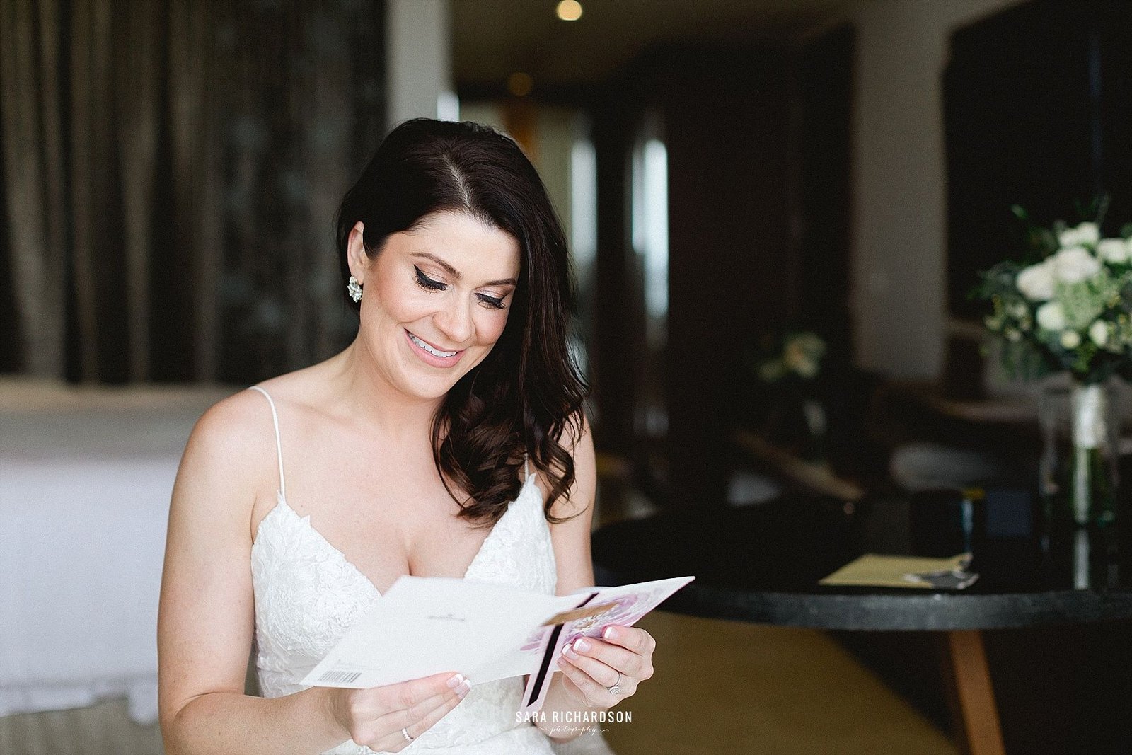 Our bride Sara received a letter from her Husband to be, right before the Ceremony began. Here she is captured reading it, and Sara Richardson was able to capture the perfect shots!