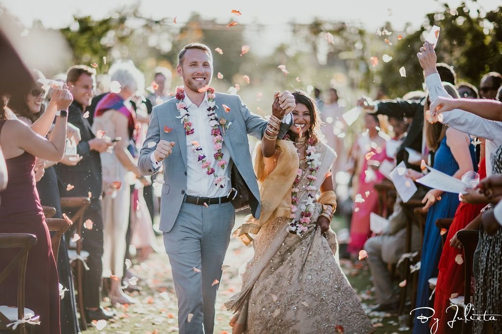 Bride and Groom exiting their Hindu Wedding Ceremony at Flora Farms.