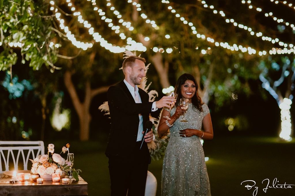 Bride and Groom giving speeches on their Wedding day at Flora Farms, in Los Cabos, Mexico