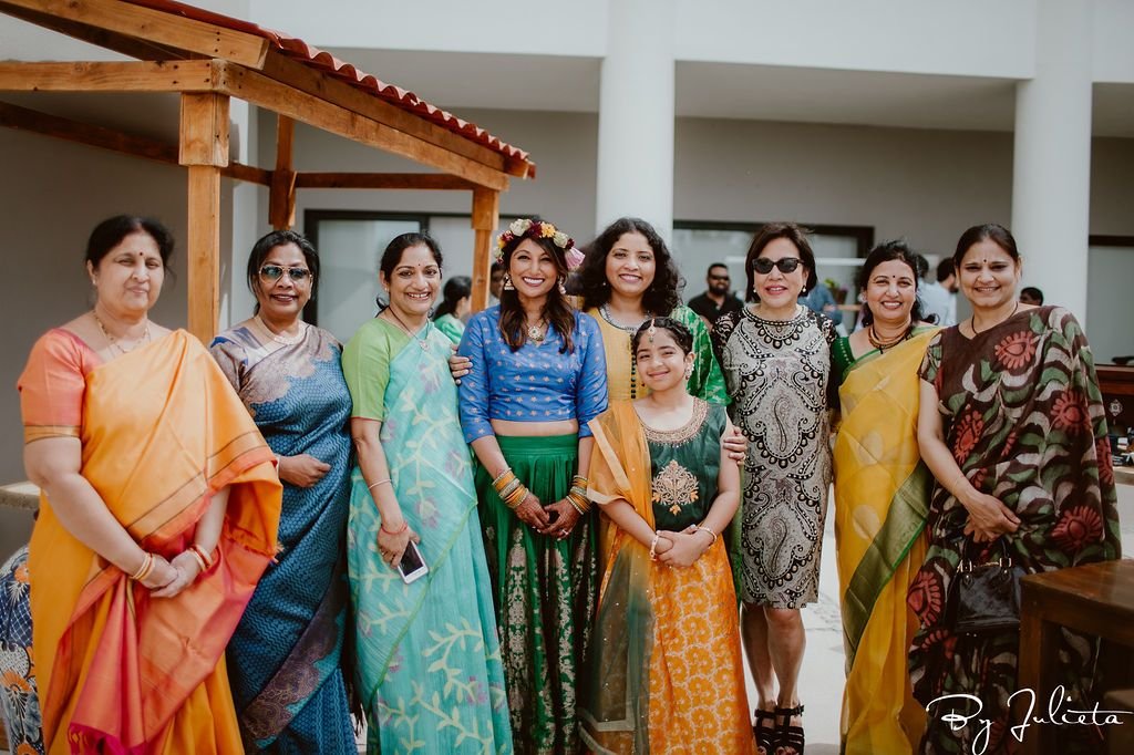 Bride with some of her family and friends before the Haldi ceremony at the Hilton Los Cabos.