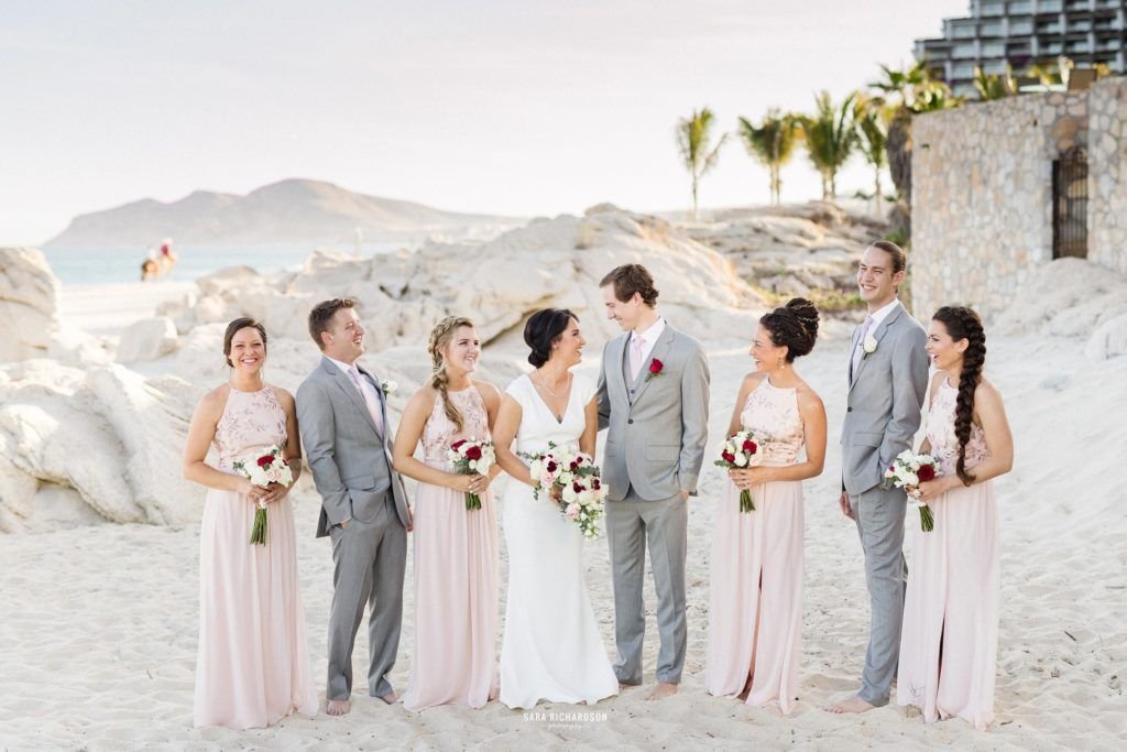 Wedding Party hanging out at their Destination Wedding in Los Cabos Mexico
