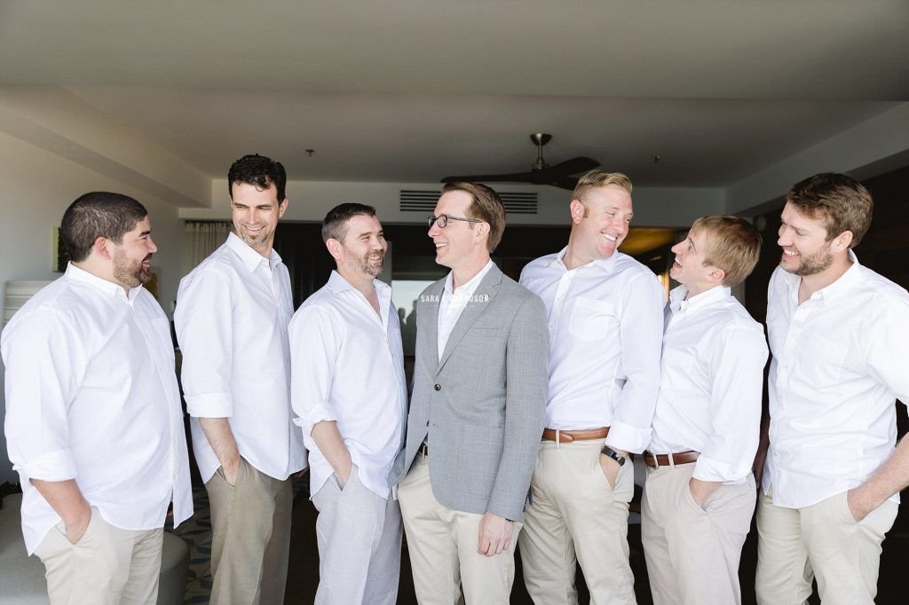 The Groom Josh with his Groomsmen right before the Ceremony start at The Cape in Los Cabos, Mexico.