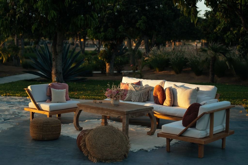 Lounge set-up at Christie and Christina Wedding destination in Mexico. The wedding took place at Acre Baja in Los Cabos.