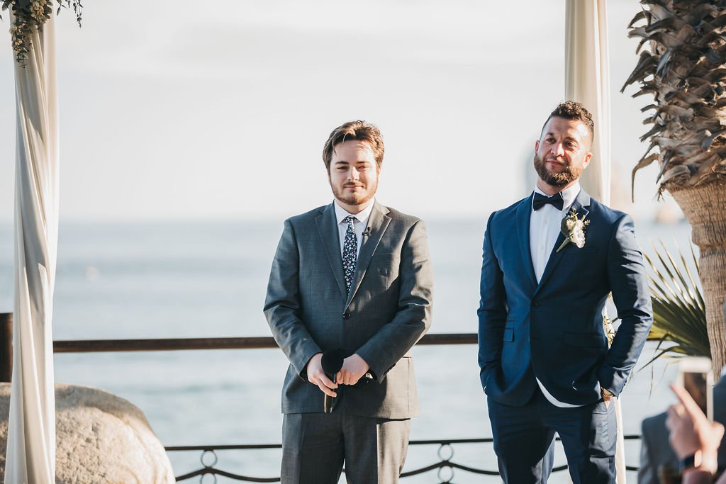 Groom waiting for the Bride to walk down the aisle, prior to the ceremony beginning.