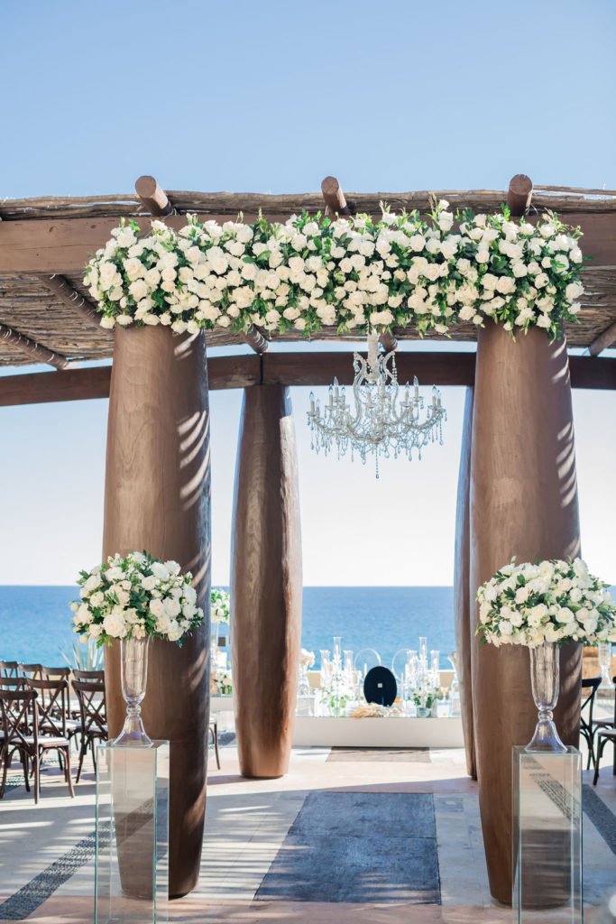 Ceremony set-up at the Waldorf Astoria in Los Cabos Mexico.