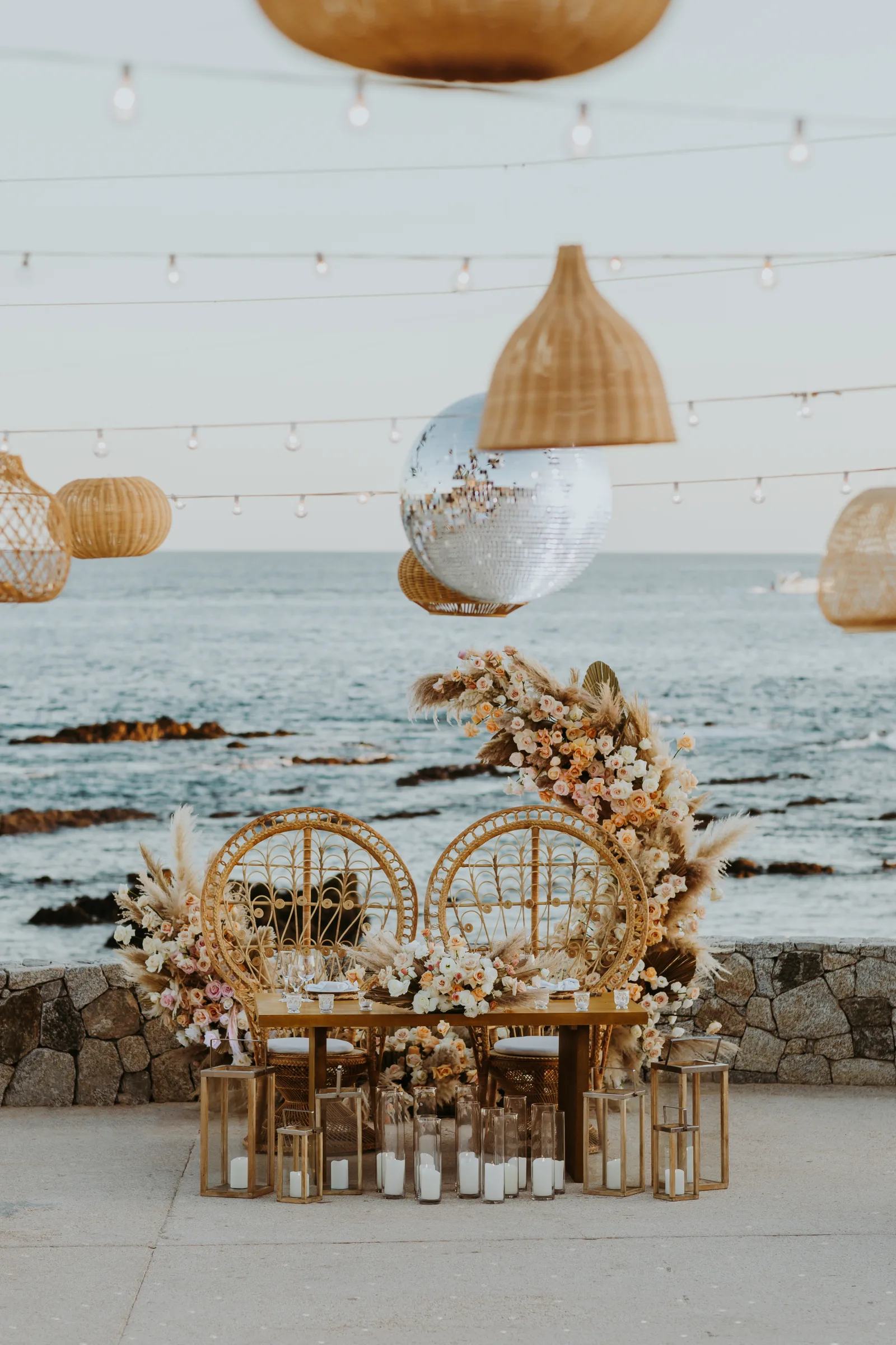 Wedding ceremony details at an outdoor Cabo San Lucas venue