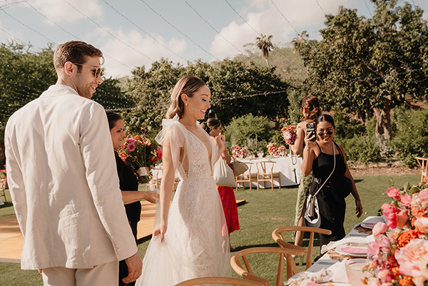 Flora Farms wedding setup in Cabo — farm-to-table reception dinner