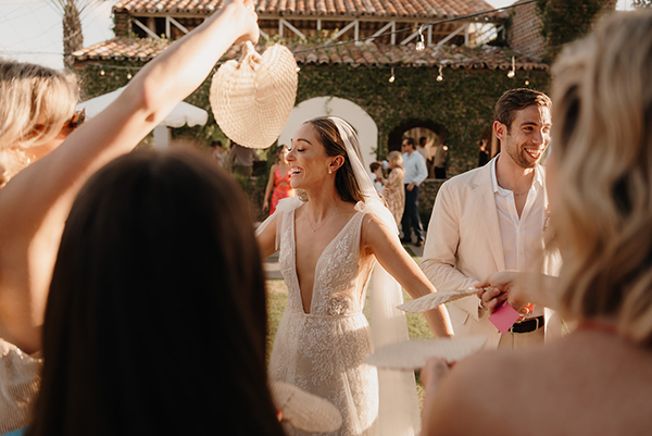 Flora Farms wedding setup in Cabo — guests dining in herb garden amphitheater