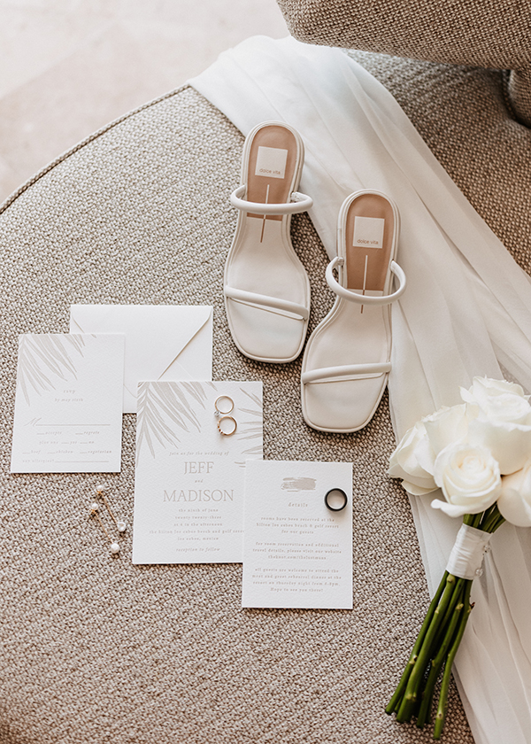 Hilton Cabo wedding setup — ceremony on swimmable beach in Cabo San Lucas