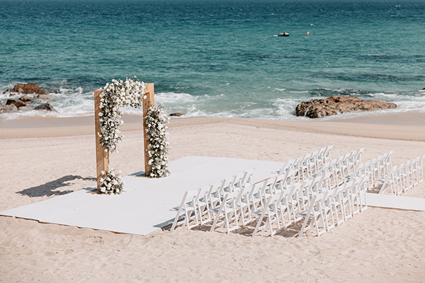 Hilton Cabo wedding setup — decorated wedding arch with ocean view